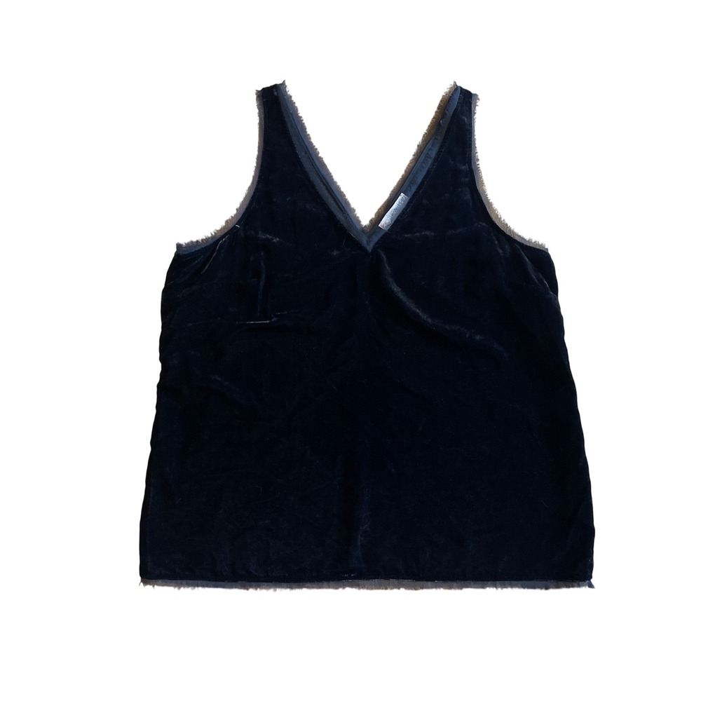Chelsea 28 Black Velour V-Neck Camisole Tank Top with Lace Trim Large Vamp Goth
